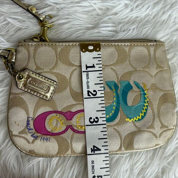 COACH Gold Blue Pink Canvas Wristlet - Picture 8 of 8